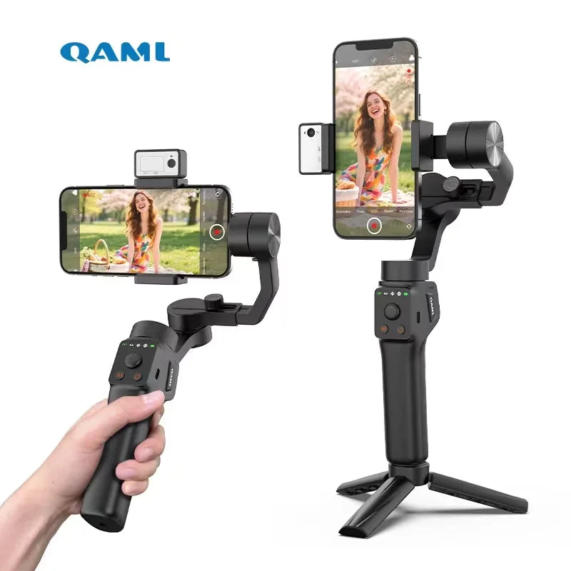 QAML S6 3-Axis Gimbal Gesture Control & Fill Light for Smooth Vlogs, Streams & Selfies. Compact & Durable, Perfect for Creator