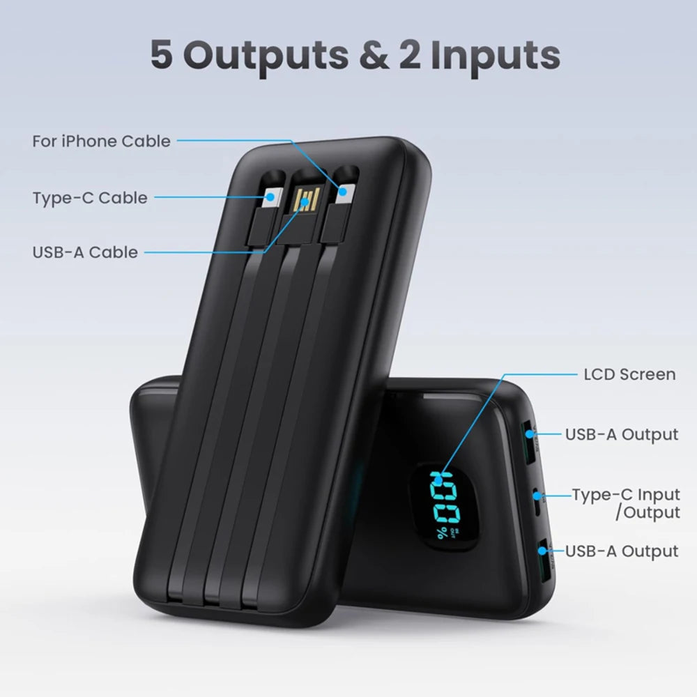 6-in-1 Power Bank 10000mAh PD 12.5W Fast Charging Phone External Battery Powerbank Charger for Xiaomi Poco iPhone Samsung iPad