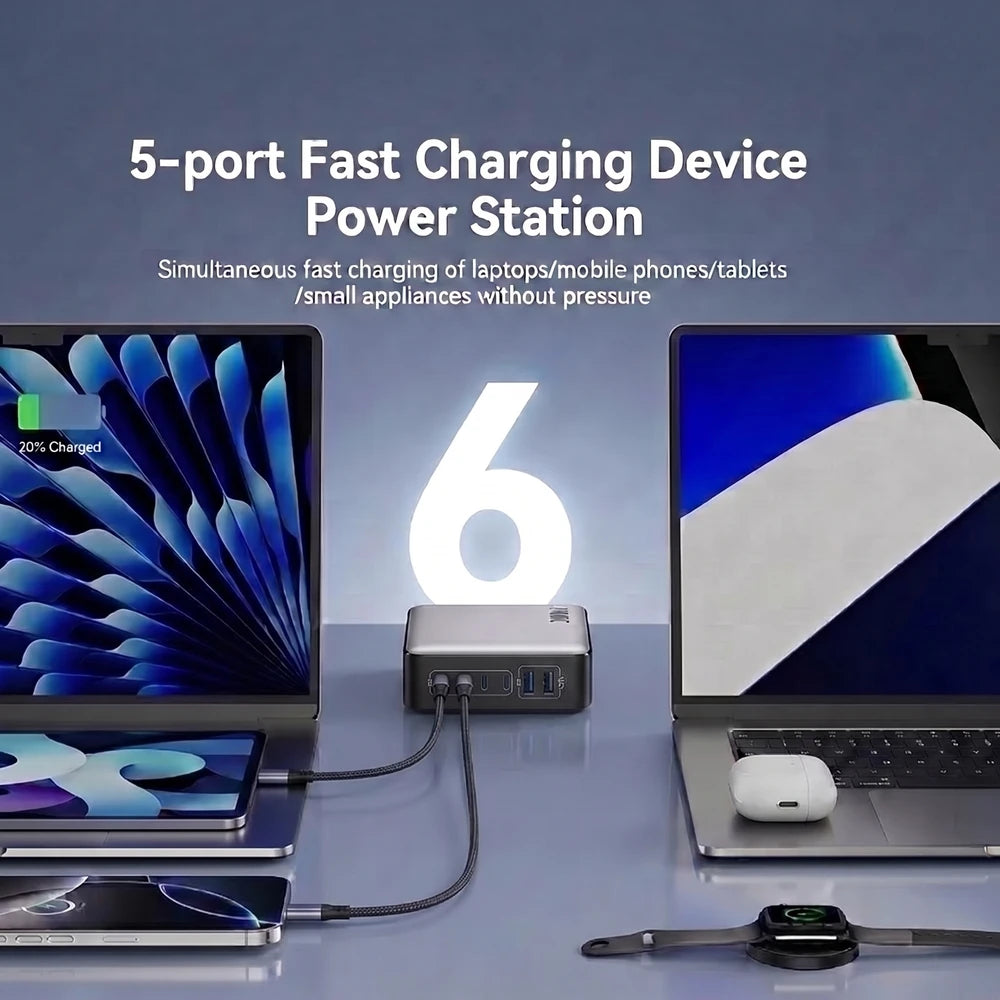 200W GaN Charger PD Fast Charging USB Type C Charger 200W 6 in 1 USBC Power Station For iPhone 16 15 Pro Max Xiaomi 14