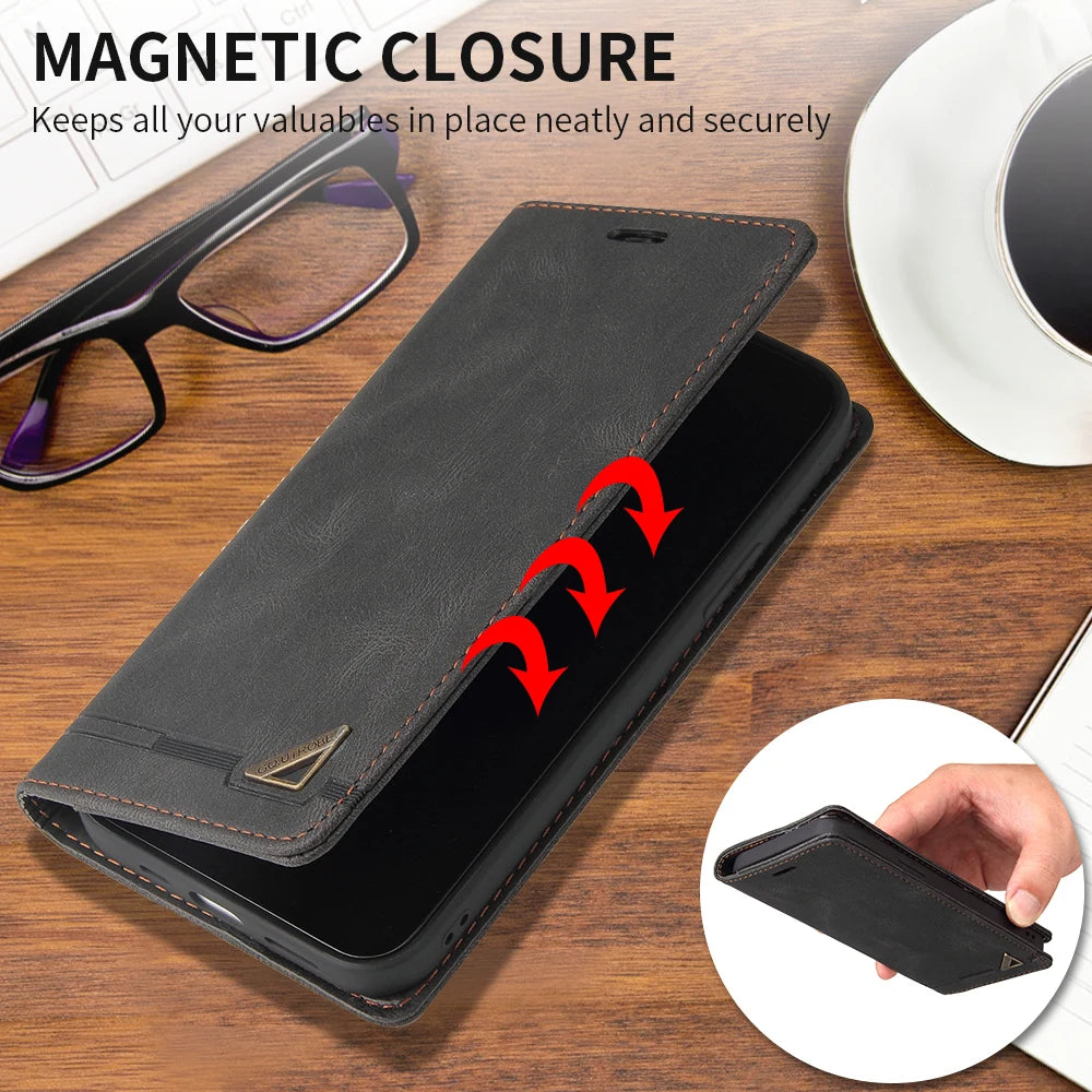 Anti theft Brush Flip Leather Case for Google Pixel 10 9 Pro XL 10A 9A 8 7 6 Pro 8A 7A Stand Card Solt Wallet Phone Etui Cover