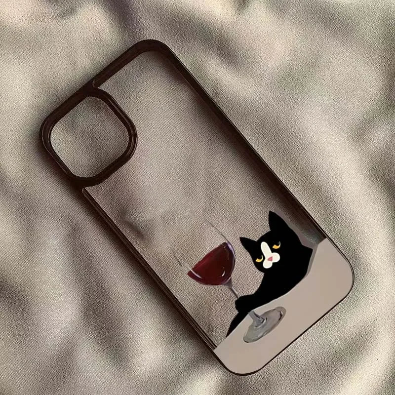 Cute Cat Goblet Drink Couple Case for iPhone 17 Air 16 15 14 13 12 11 Pro Max 17 16 15 Pro 16 14 Plus Luxuy Shockproof Y2K Cover
