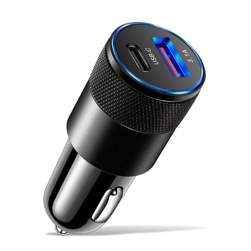USB C Fast Car Charger,12W 3.1A PD Type C Car Adapter 2 Port USB C Car Plug
