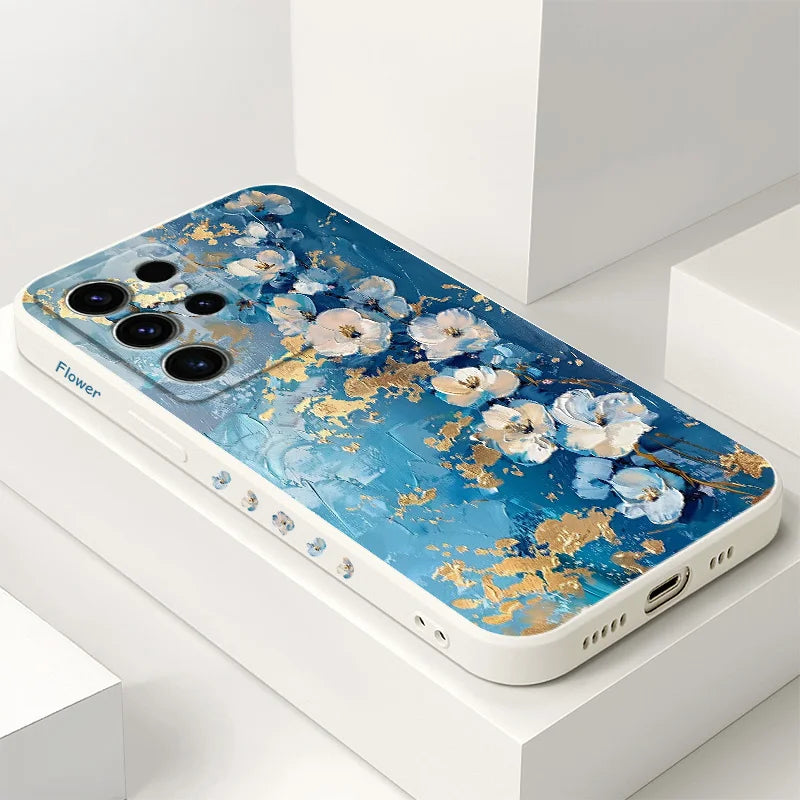 Gold Leaf Flower Phone Case For Samsung Galaxy S25 FE S24 S23 S22 S21 S20 S10 S10E Ultra Plus FE Note 20 Ultra Plus Cover