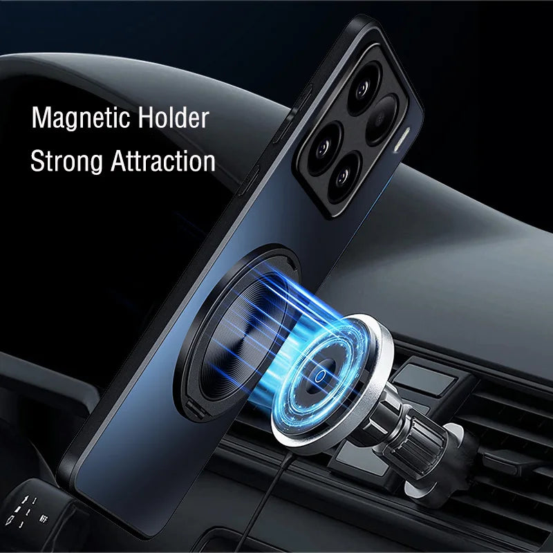 AG Matte Magnetic Case for Magsafe Xiaomi 17 Pro Max 15 14 13T 13 Pro Bracket 360° Rotating Ring Stand Holder Back Cover