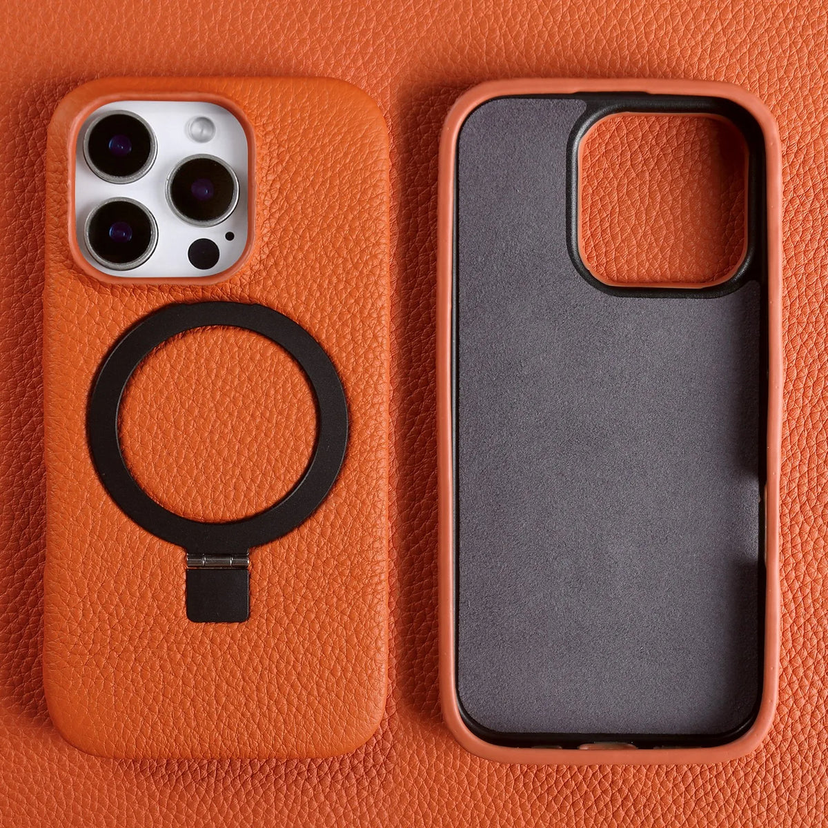 Magnet Ring Stand Phone Case for IPhone 18 Pro Max 17e 16 15 13 14 12 11pro Cover Genuine Leather Case Magnetic Back Cover Cases