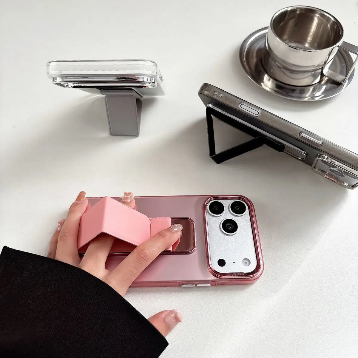 For iPhone 17 16 15 14 13 Pro Max Case Wrist Strap Magnetic Stand Kickstand PC Hard Protective Case for iPhone12 Support Cover