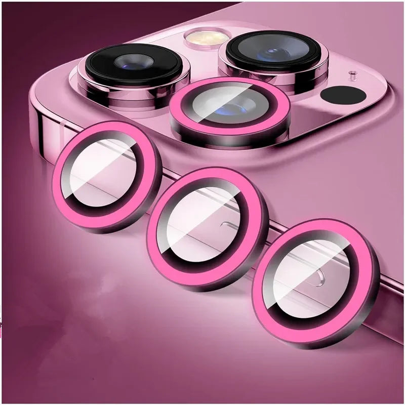 Luminous Metal Ring Tempered Glass Camera Lens Protector for IPhone 16 15 14 13 11 Pro Max Plus 12 Mini 16Pro Lens Film Cover