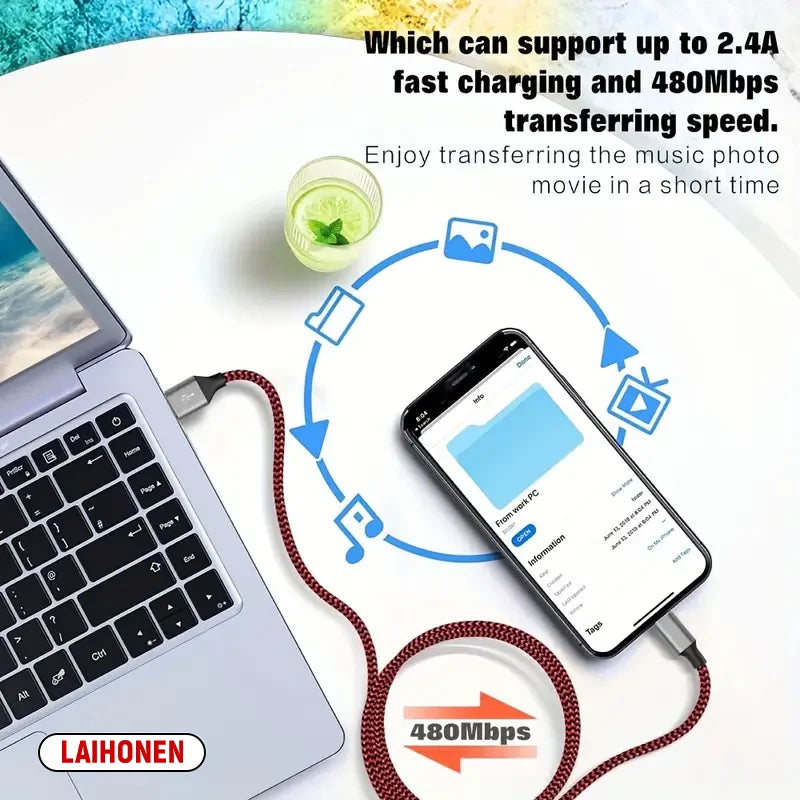 1m 2m 3m Fast Charging USB Cable for iPhone 11 12 13 14 Pro XS Max XR X 6S 7 8 Plus SE Nylon Braided Wire USB Charger Data Cable