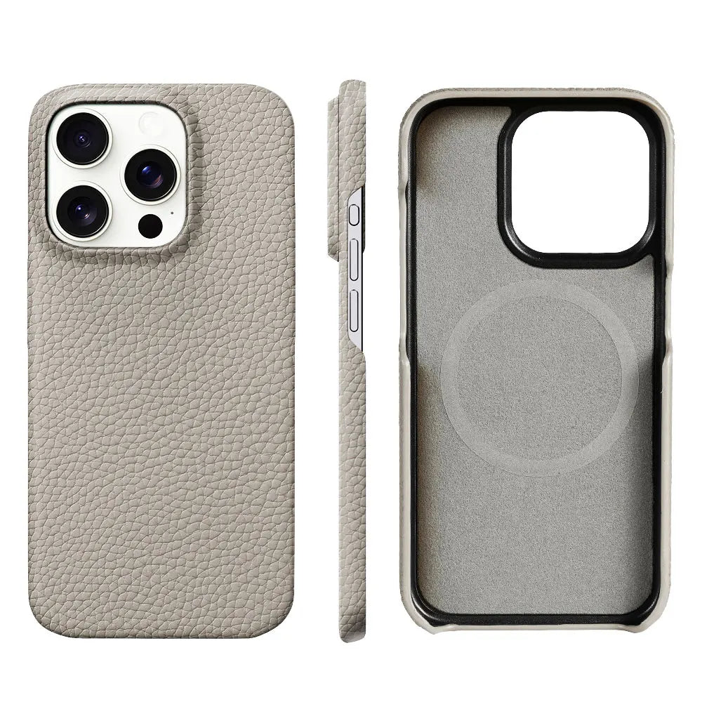 for Magsafe Case for iPhone 18 17 15 16 Pro Max Air 17Pro Natural Cowhide Lychee Leather Magnetic Protector Luxury Phone Cover