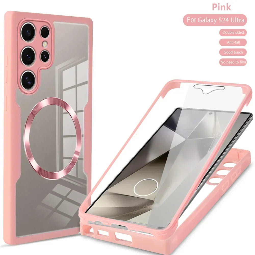 360° Full Shockproof Case for Samsung Galaxy S26 S25 S24 S23 S22 Ultra Plus FE Wireless Charging Transparent Cover