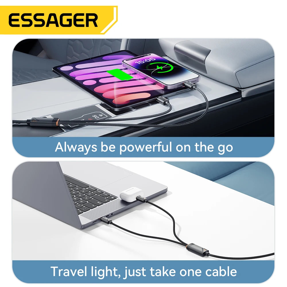 ESSAG 2 in 1 USB C Cable for iPhone16 15 14 For PD 100W Type C to C to Lightning Fast Charging Cable Type C Cable for PC Samsung