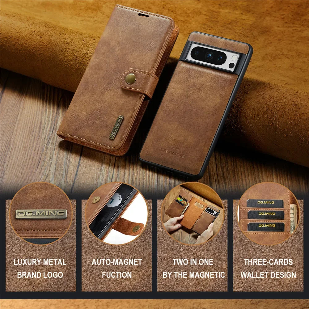 Luxury 2 in 1 Leather Detachable Hold Card Wallet Magnetic Flip Phone Cover Case For Google Pixel 8 Pro 5A 6 6Pro 6A 7 7A 9 10A