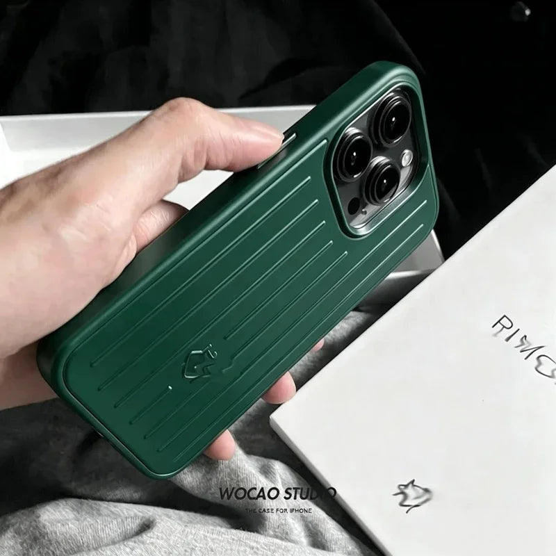 Phone Case For iPhone 14 15 16 17 Pro Max Aluminum Alloy Protective Cover Shockproof Luxury 3D Grooved Stripe Business Coque