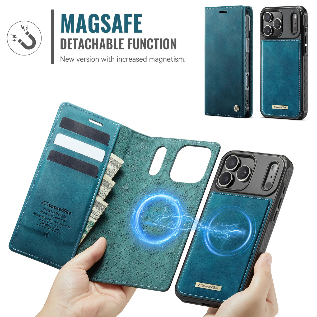 High Quality 2-in-1 Detachable Wallet Leather Magsafe Case For iPhone 17 16 15 14 Plus 13 12 11 18 Pro Max Luxury Magnetic Flip