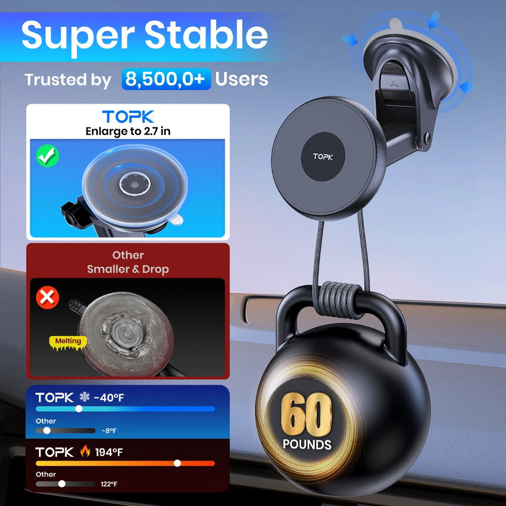 TOPK Universal Car Phone Holder Magnetic for Magsafe 360° Rotation Car Mount for Air Vent & Dashboard Windshield for All Phones
