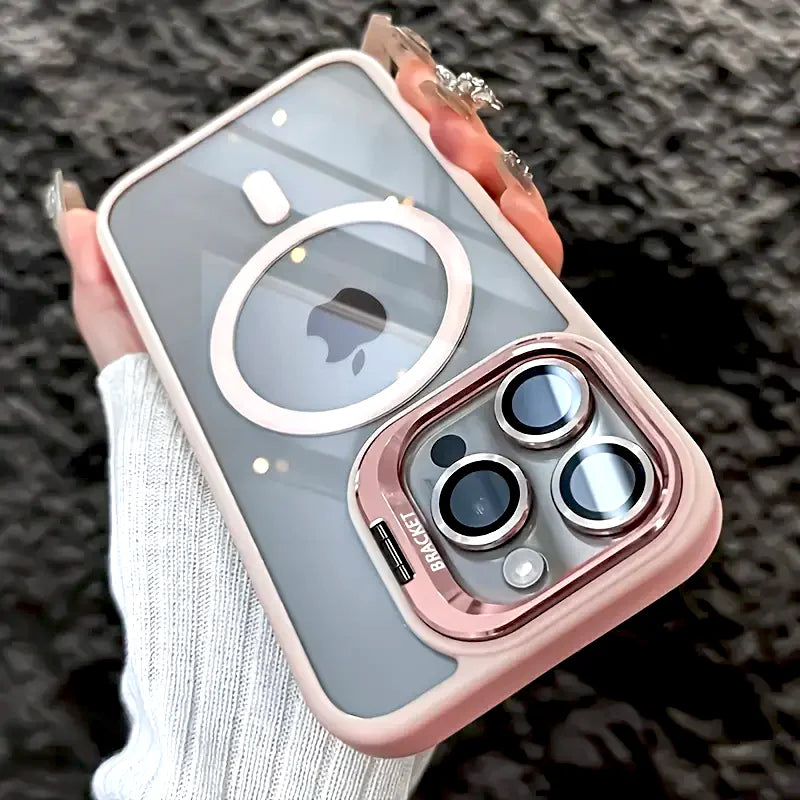 Luxury Transparent Case For iPhone 18 17 16 15 14 13 12 11 Pro Max Air 18Pro 16Pro For Magsafe Wireless Charge Stand Lens Cover