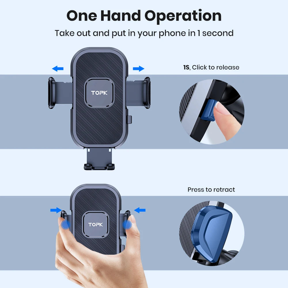 TOPK Enhanced Air Vent Car Phone Mount Holder -Hands-Free Phone Holder with Adjustable Clamp Cradle,Phones,Durable ABS Material