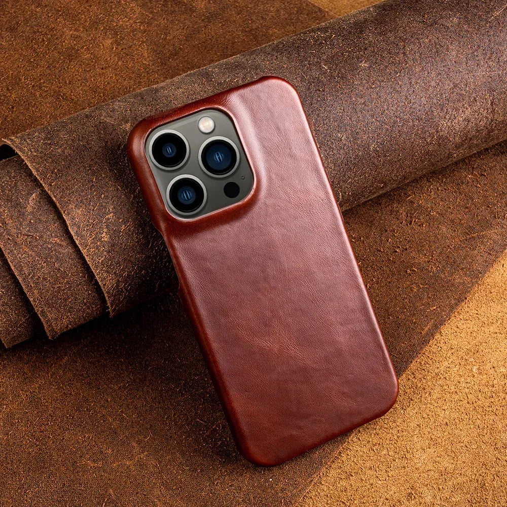 Oil Wax Luxury Genuine Leather Cover Case for Iphone 14 13 12 18 Pro Max 16 Case for Iphon Aesthetic Vintage Retro with 8 Colour