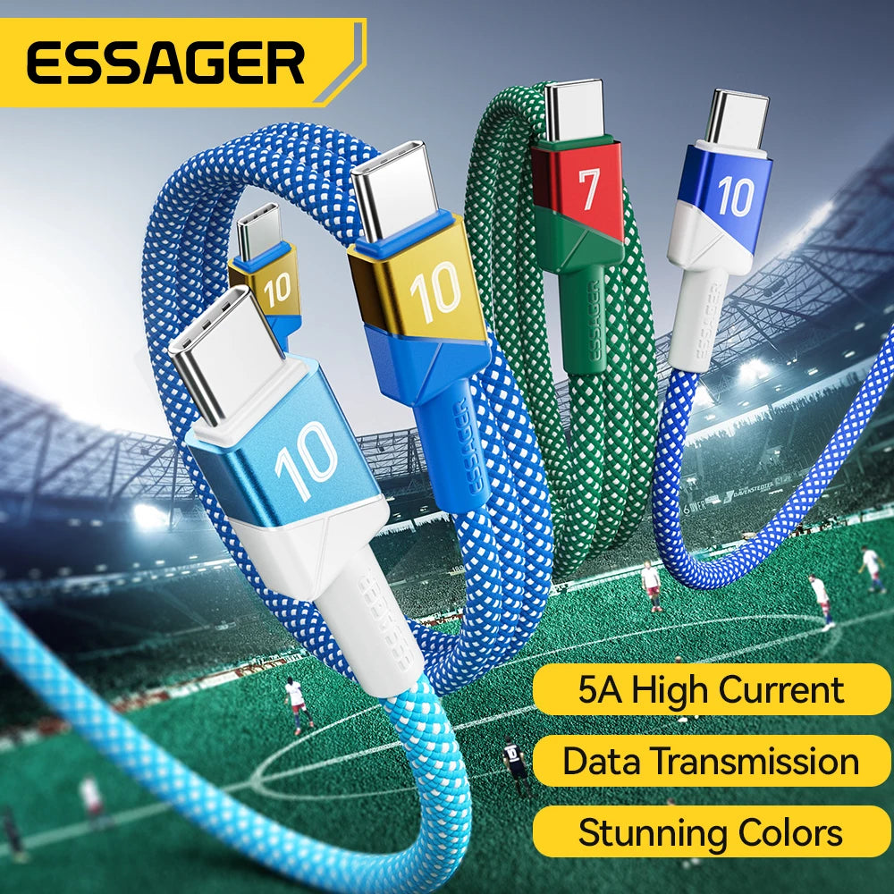 ESSAGER 100W 7A USB C to USB C Cable Fast Charging Wire for iPhone 17/16/15/14 pro Max MacBook iPad Laptop -Football Team Colors