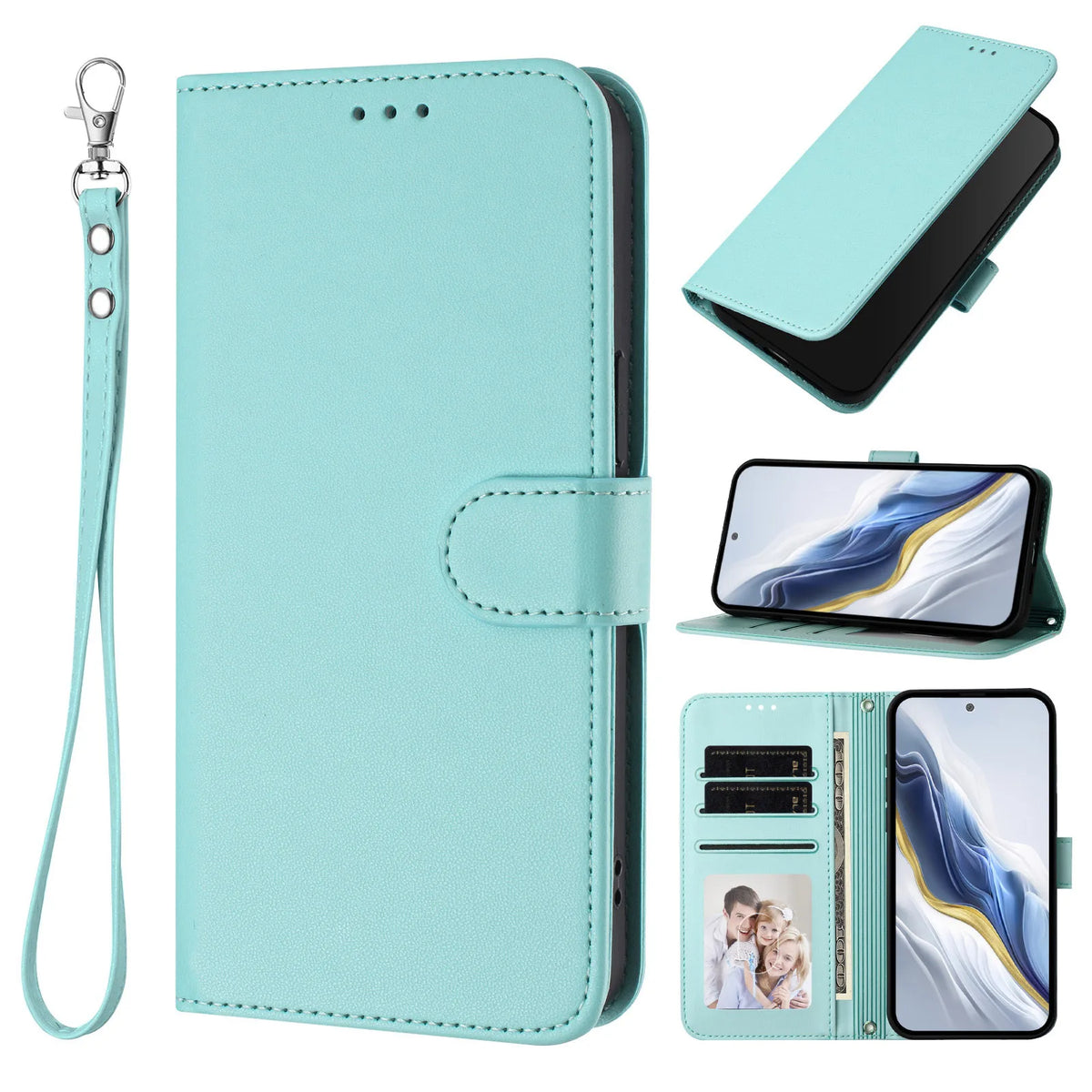 Solid Color Flip Wallet Leather Case For iPhone 17 13 14 15 16 12 Pro Max Air 16E 16 15 14 Plus 12 13 Mini Lanyard Back Cover