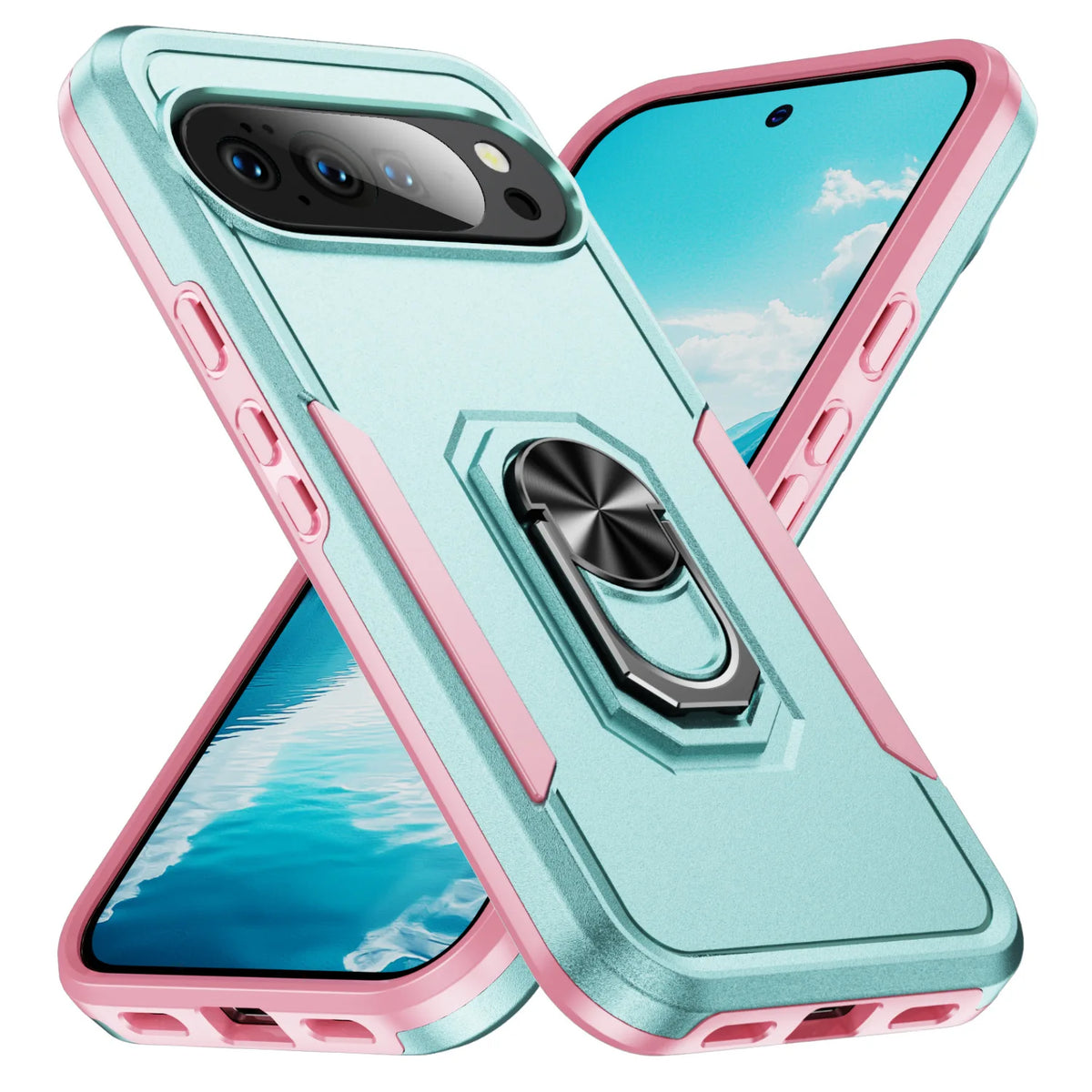 Hybrid Heavy-Duty Phone Case for Google Pixel 10 9 Pro XL 8A 7A 6A 6 7 8 Pro Rugged Matte Magnetic Ring Stand Shockproof Cover