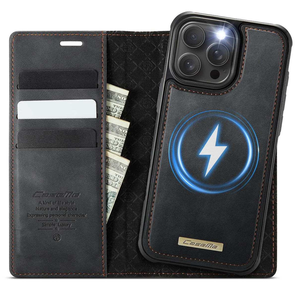 For iPhone 16e 16 15 14 13 12 11 Pro Max Detachable Wallet Case Compatible with Magsafe, 2-in-1 PU Leather Flip RFID Blocking