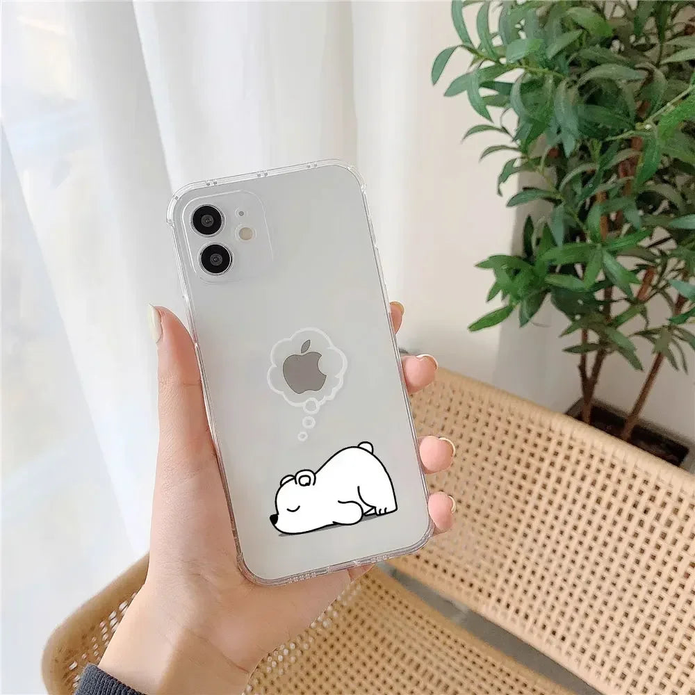 Funny Animal Couple Phone Case for iPhone 17 16 11 12 14 13 15 Pro Max Mini SE4 7 8 Plus 17E Clear Cover Cute Panda Sloth Funda