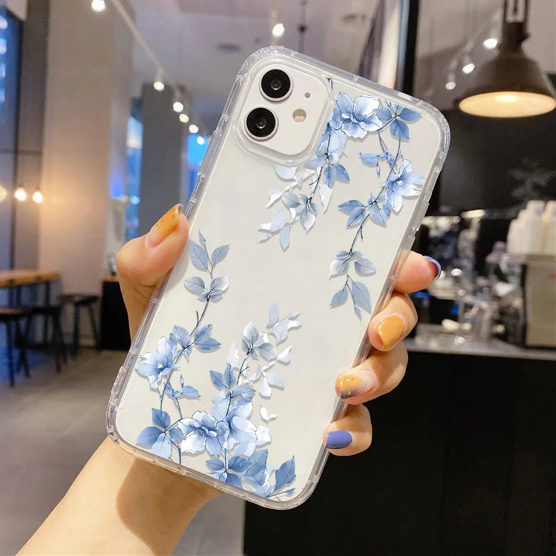 Flower Phone Case For iPhone 17 Case iPhone 15 13 14 18 11 12 16 Pro Max 7 8 Plus 13 Mini XR SE Soft Silicone Transparent Cover