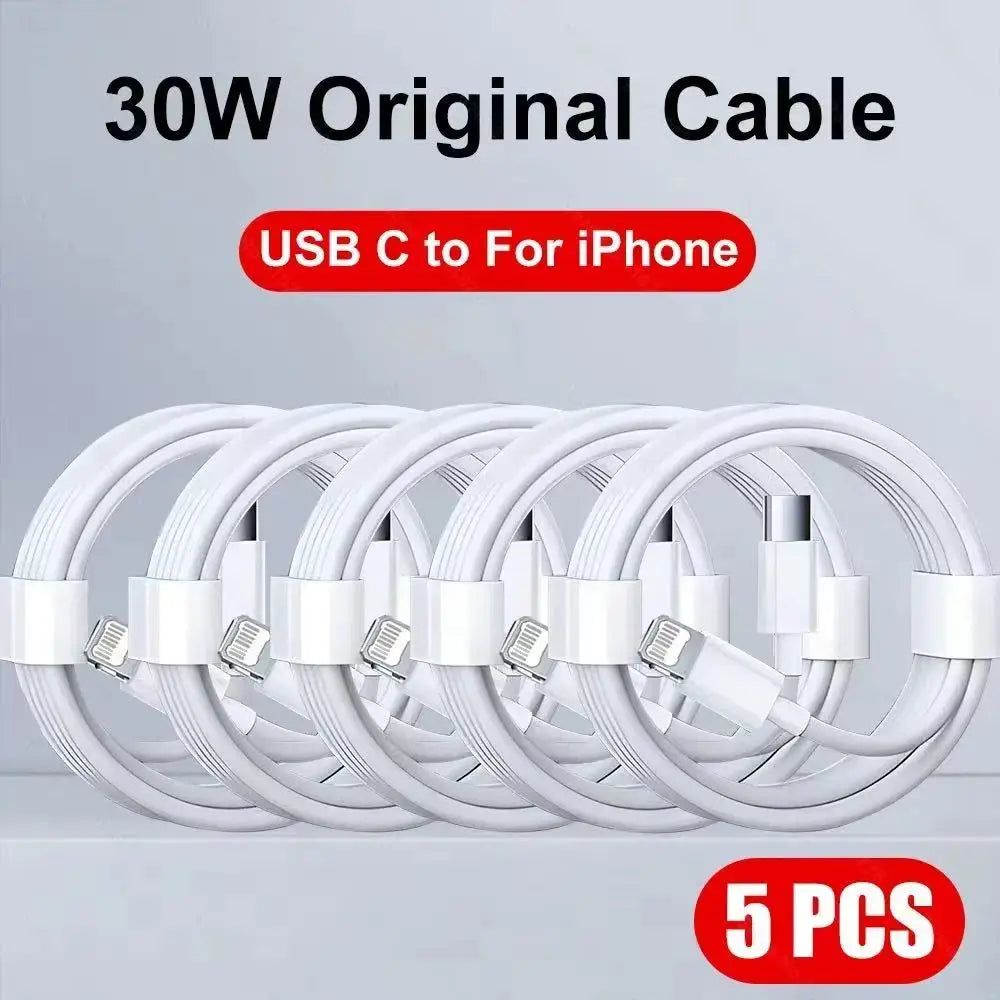 5-1pcs 30W Fast Charging Cable Foe iPhone 13 12 11 14 Pro Max Mini USB C Cable For X XR XS MAX 7 8 14 Plus 6