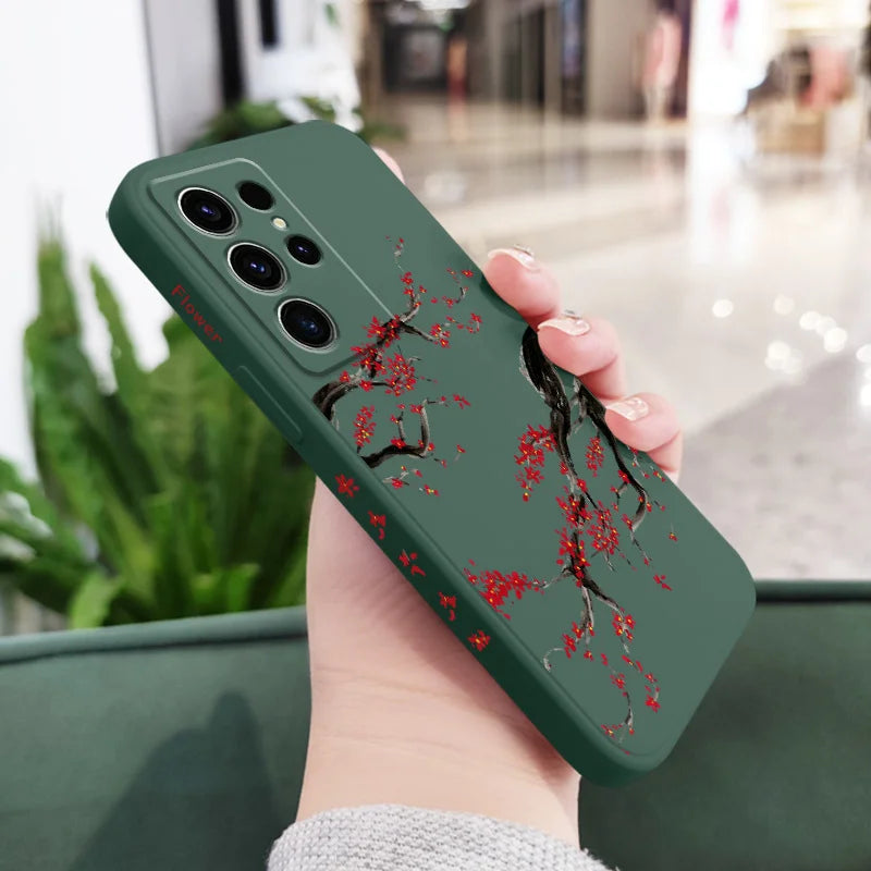 Cold Plum Snow Phone Case For Samsung Galaxy S25 S24 S23 S22 S21 S20 S10 S10E Ultra Plus FE Note 20 Ultra Plus Cover