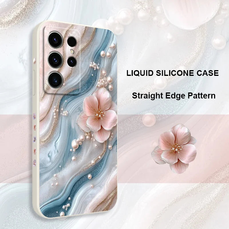 Pearlescent Flower Phone Case For Samsung Galaxy S25 S24 S23 S22 S21 S20 S10 S10E Ultra Plus FE Note 20 Ultra Plus Cover