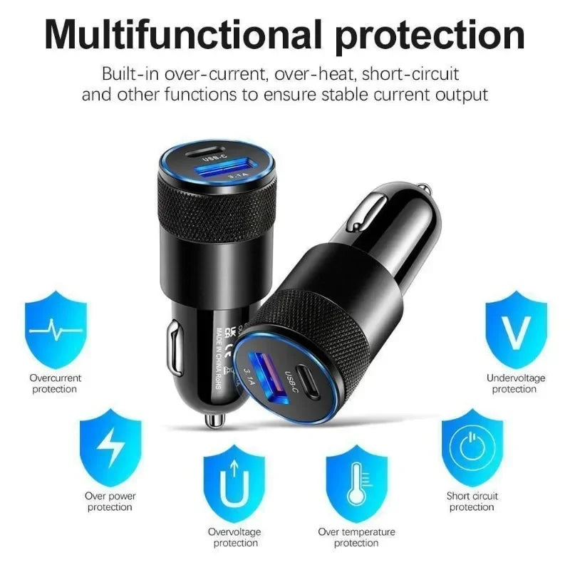 USB C Fast Car Charger,12W 3.1A PD Type C Car Adapter 2 Port USB C Car Plug