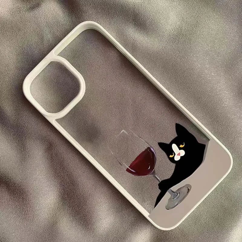 Cute Cat Goblet Drink Couple Case for iPhone 17 Air 16 15 14 13 12 11 Pro Max 17 16 15 Pro 16 14 Plus Luxuy Shockproof Y2K Cover