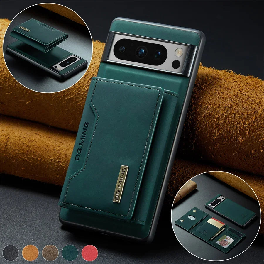 Luxury Magnetic Leather Wallet Case for Google Pixel 9 Pro 8 7 7A 6 6A Fold Pixel9 XL Pixel7 Kickstand Credit Card Holder Cover