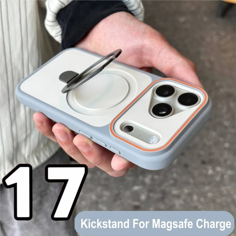 Shockproof Bumper Matte Kickstand Holder Case for iPhone 17 Air 16 14 15 Plus 13 12 11 Pro Max For Magsafe Magnetic Armor Cover