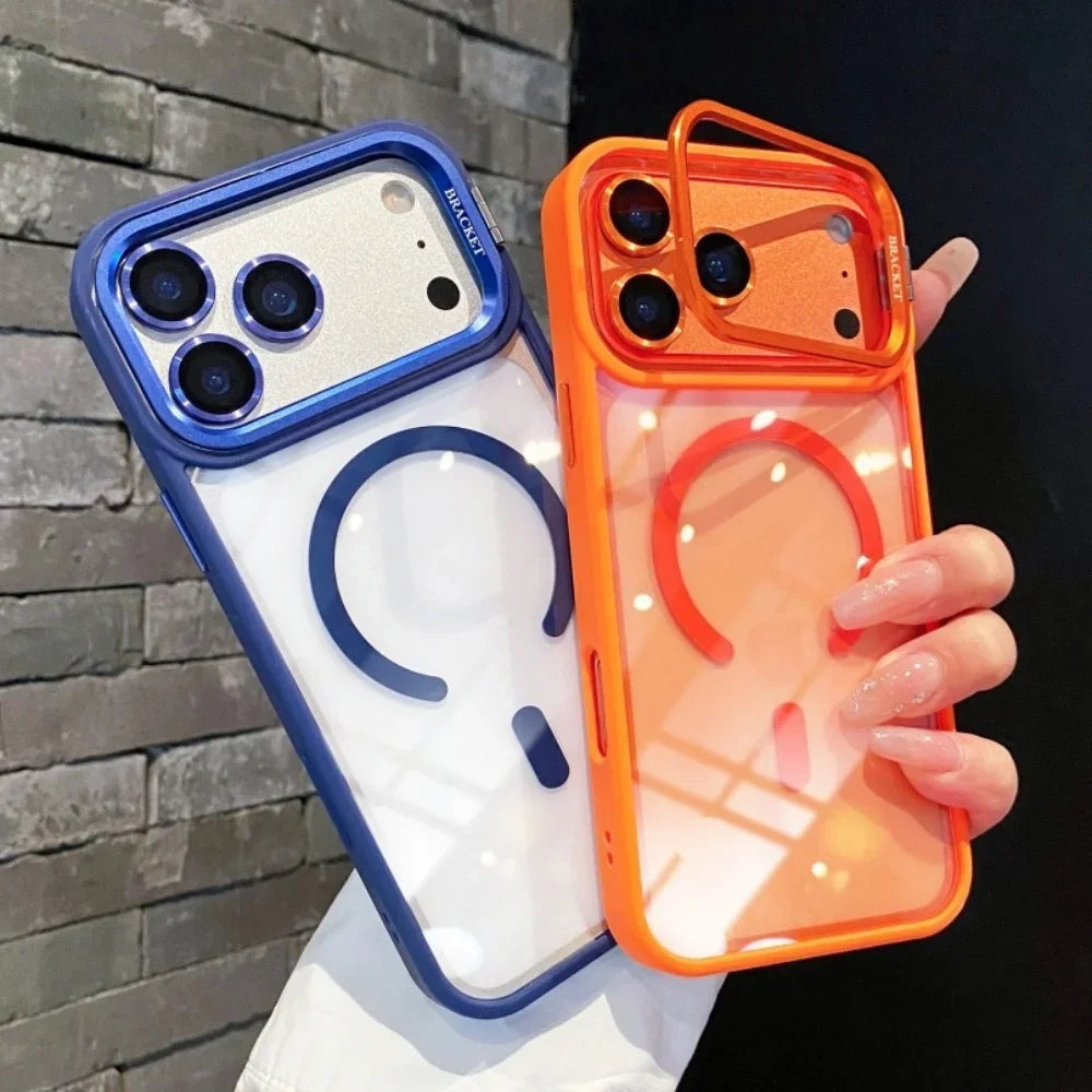 Magnetic Clear Phone Case for Apple iPhone 17 Air 16 15 14 Plus 13 12 11 Pro Max Transparent Camera Kickstand Protective Cover