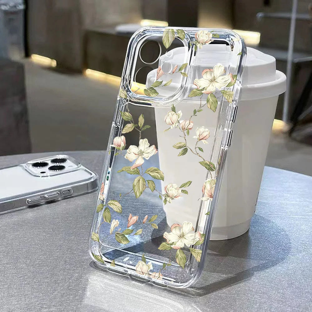Flower Phone Case For iPhone 17 16 18 13 11 14 12 15 Pro Max Air 16e 7 Plus SE Shockproof Transparent Cover Silicone Soft Funda