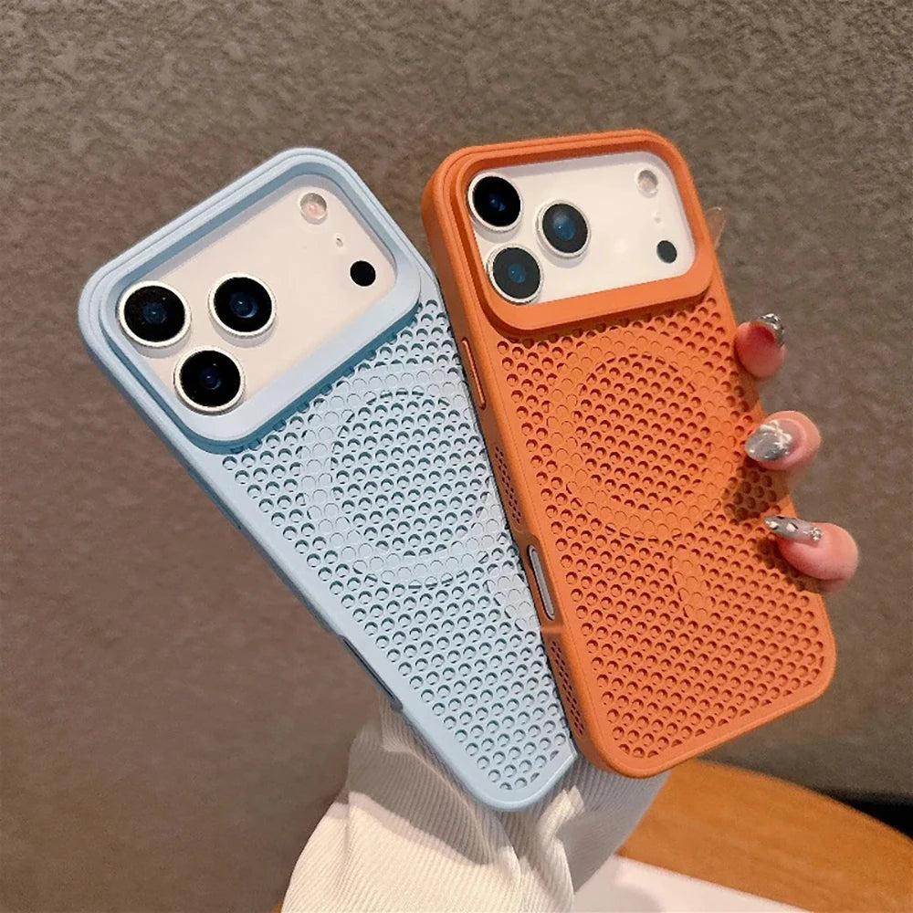 Honeycomb Cooling Heat Dissipation Phone Case For iPhone 17 16 15 14 13 12 18 Pro Max 11 For Magsafe Magnetic Breathable Cover
