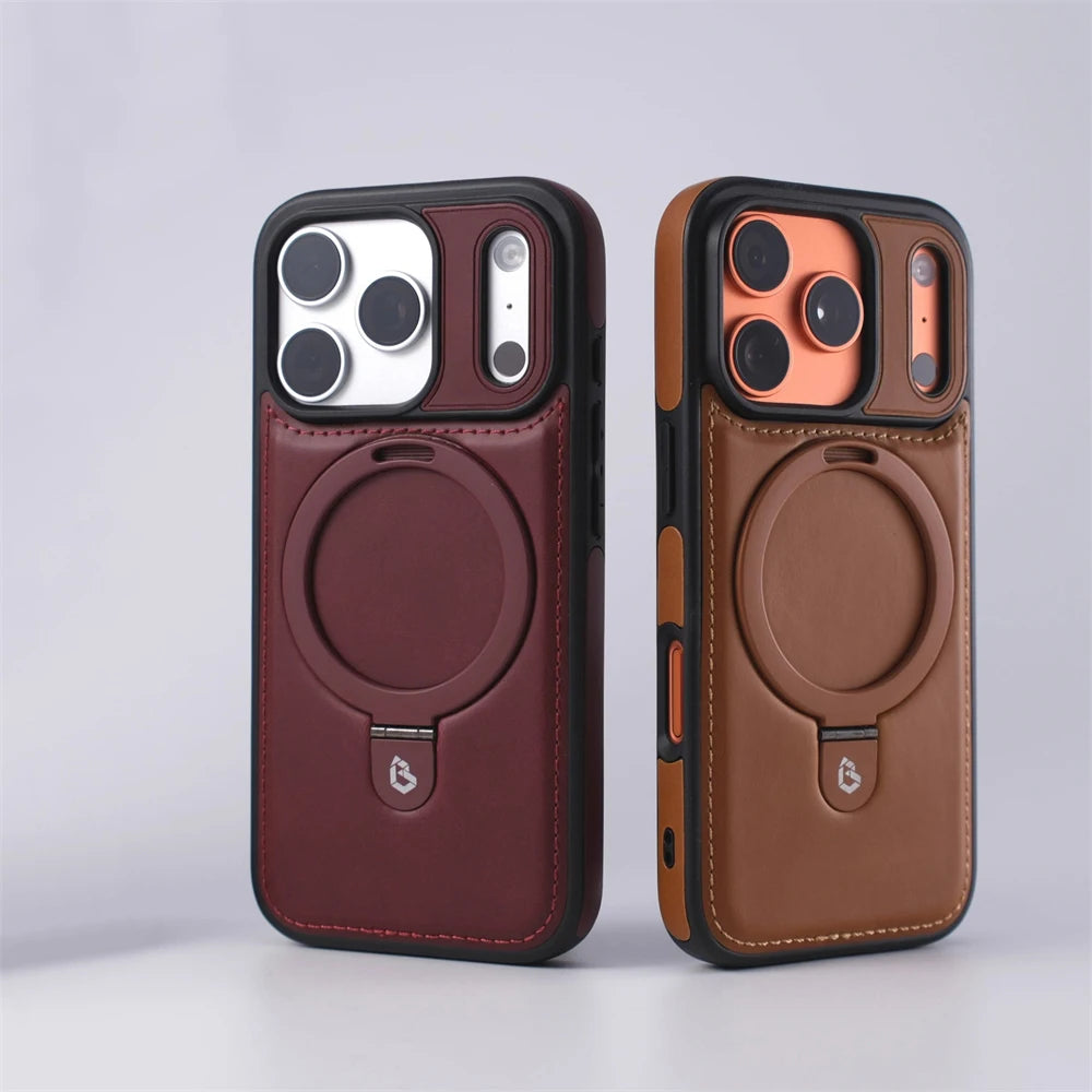 Magnetic Ring Stand PU Leather Shockproof Case For iPhone 18 17 Pro Max 16 15 14 13 12 Plus For Magsafe Wireless Charging Cover