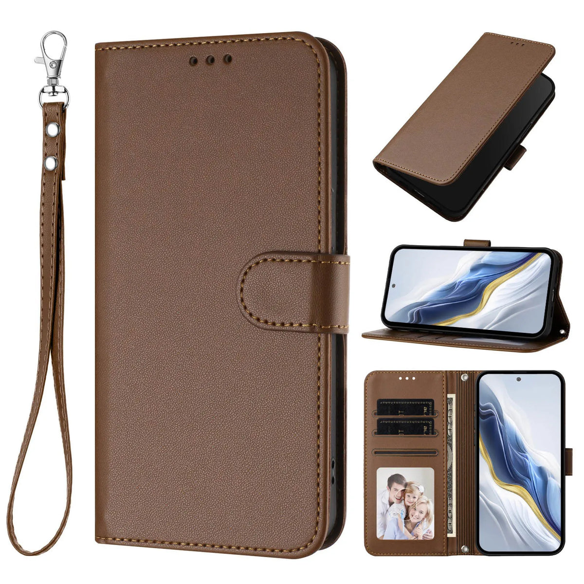 Solid Color Flip Wallet Leather Case For iPhone 17 13 14 15 16 12 Pro Max Air 16E 16 15 14 Plus 12 13 Mini Lanyard Back Cover