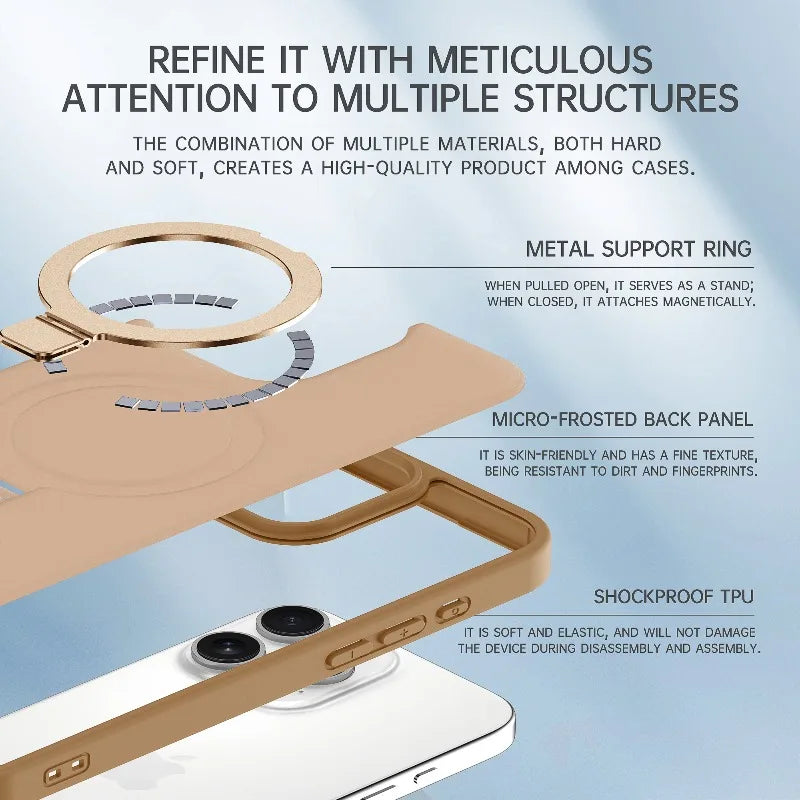 Shockproof Magnetic Kickstand Matte Case For iPhone 16 15 14 Plus 13 12 11 Pro Max Case With Holder Stand Cover for Magsafe