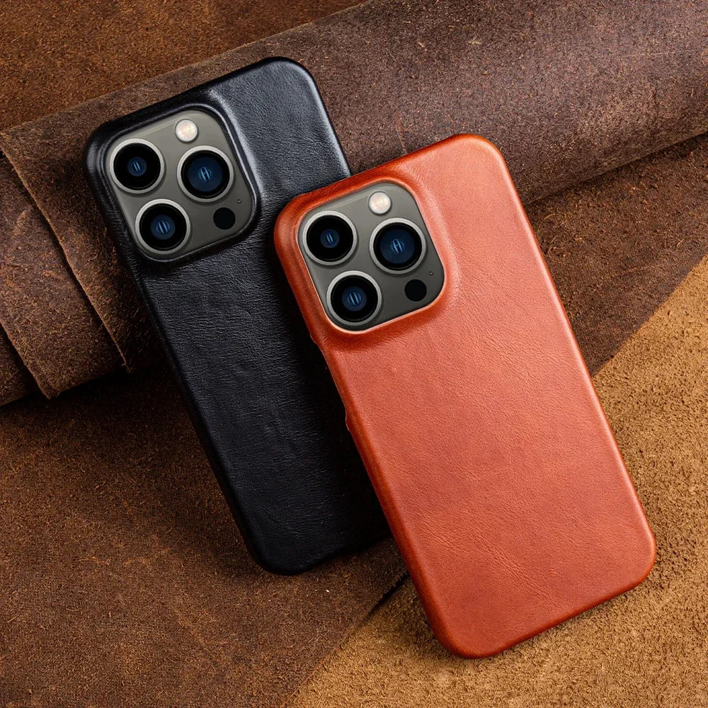 Oil Wax Luxury Genuine Leather Cover Case for Iphone 14 13 12 18 Pro Max 16 Case for Iphon Aesthetic Vintage Retro with 8 Colour