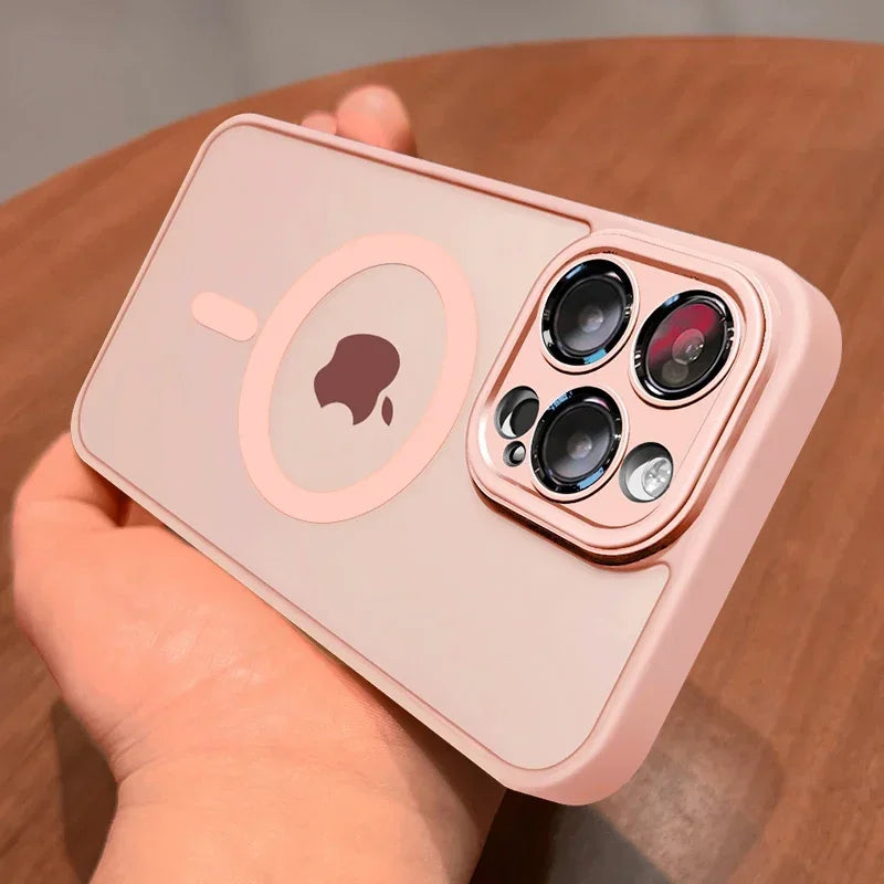Magnetic Luxury Lens Protector Matte Translucent Case For iPhone 17 18 16 15 14 13 12 Pro Max For Magsafe Wireless Charger Cover