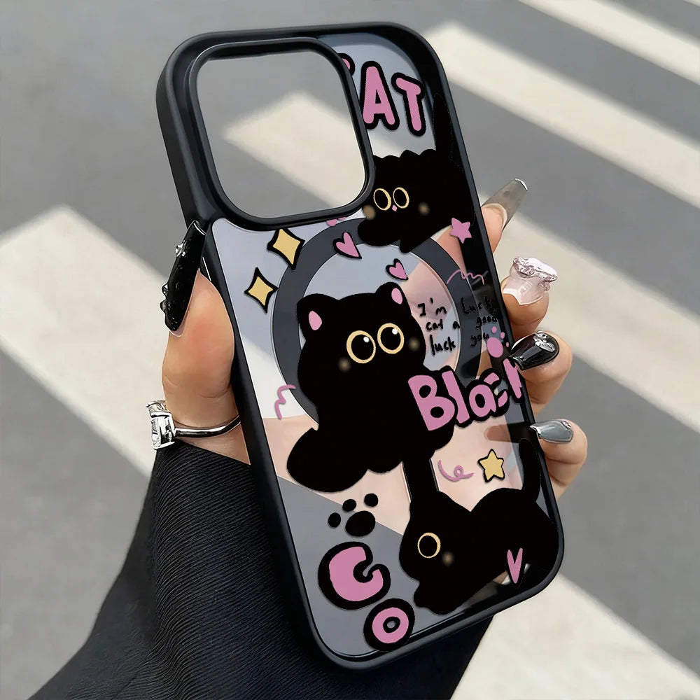 Cute Cat For Magsafe Magnetic Wireless Charging Case For iPhone 17 18 Pro 16 13 15 11 12 14 Pro Max Shockproof Transparent Cover