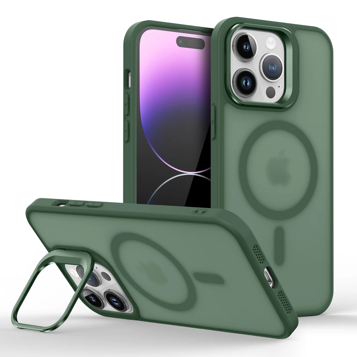 Magnetic Luxury Lens Metal Ring Stand Phone Case For iPhone 15 14 13 12 11 Pro Max Translucent For Magsafe Wireless Charge Cover