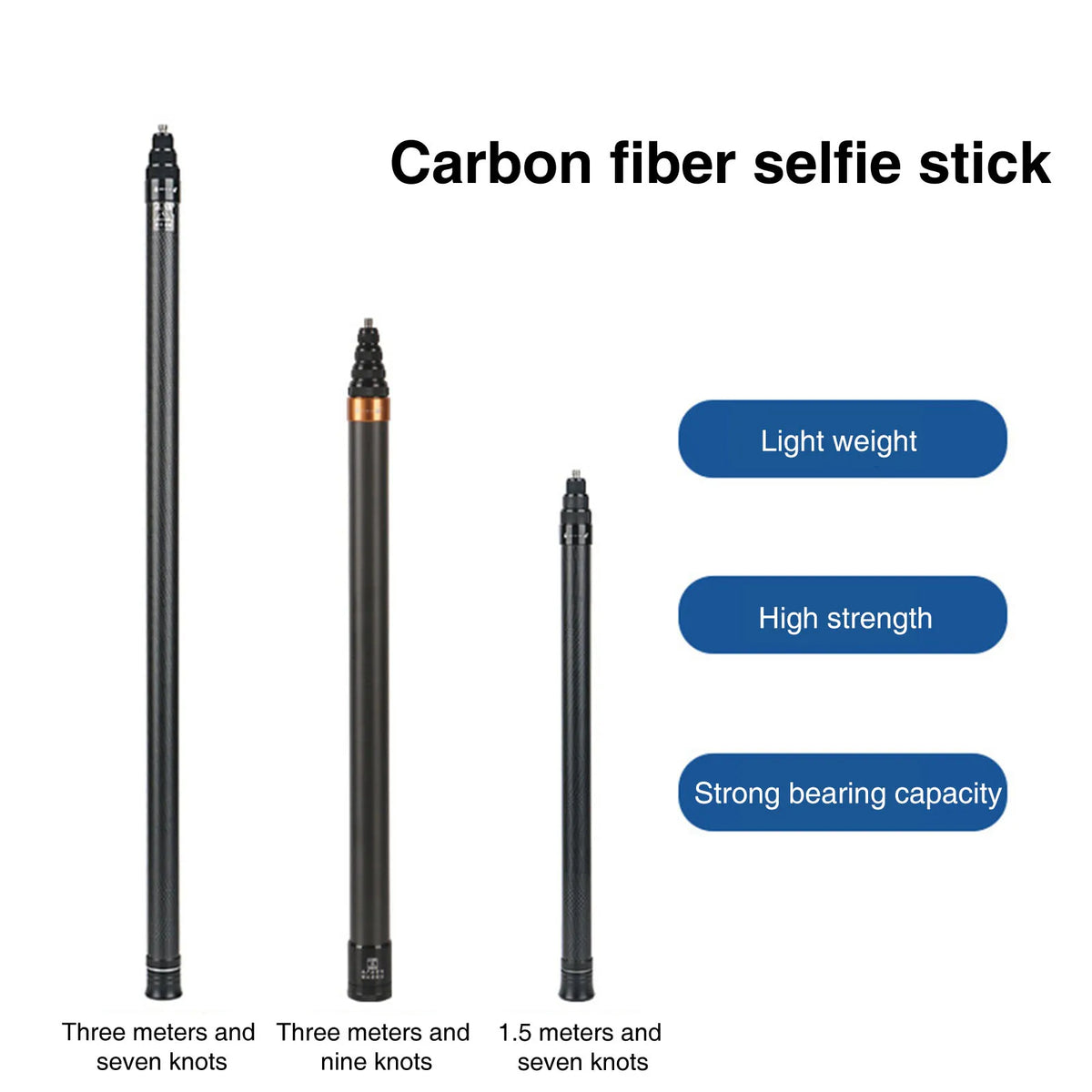 Carbon Fiber Selfie Stick for DJI Osmo Action Insta360 GoPro Action Camera Extended Sticks with 1/4" Hole for Tripod