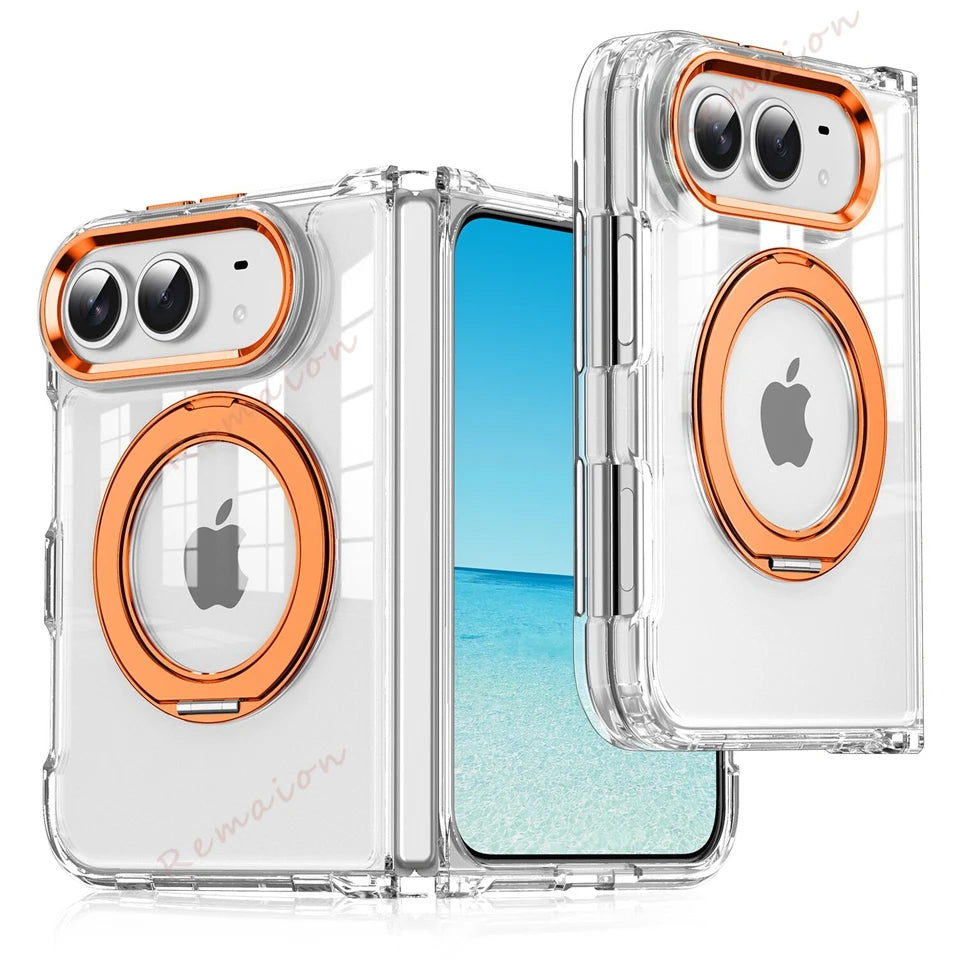 Magnetic 360 Metal Stand Phone Case For iPhone Fold 18 DUO 18Fold Magsafe Clear Hinge Protection Shockproof Protector Cover