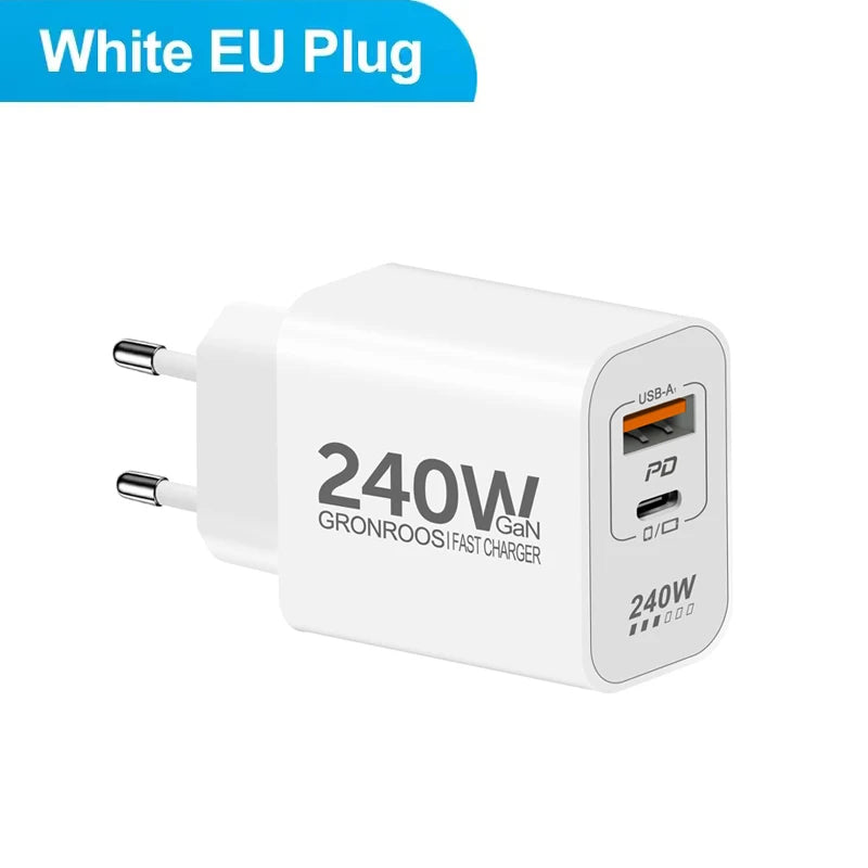 240W GaN PD USB C Charger For iPhone 17 16 15 14 13 12 Pro Max Phone QC 3.0 PD 3.0 USB Type C Fast Charging for Xiaomi poco iPad