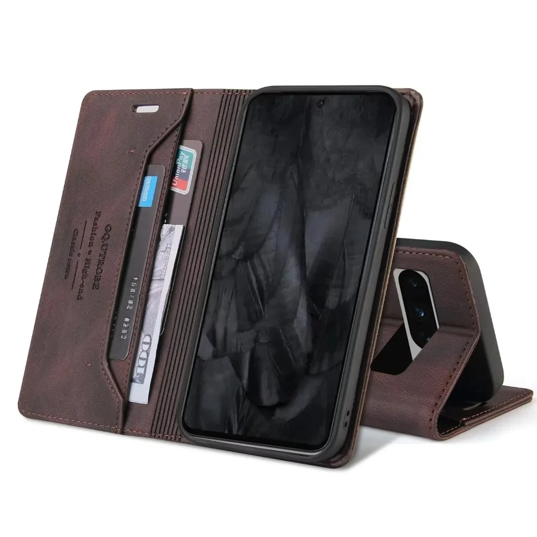 Anti theft Brush Flip Leather Case for Google Pixel 10 9 Pro XL 10A 9A 8 7 6 Pro 8A 7A Stand Card Solt Wallet Phone Etui Cover
