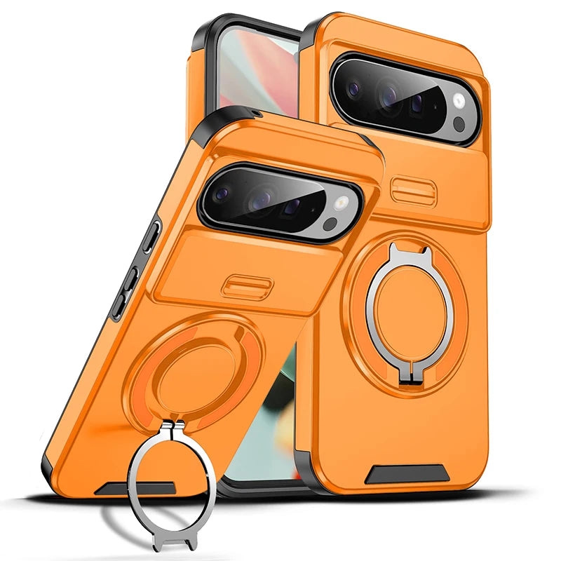 Armor Magnetic Ring Bracket Case For Google Pixel 11 10 9 Pro XL 10Pro For Pixel 9A 8A 7 Pixel 10 11 Pro Slide Lens Protect Case